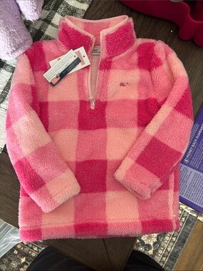 Vineyard Vines Kids Pink Plaid Sherpa Half-Zip Pullover